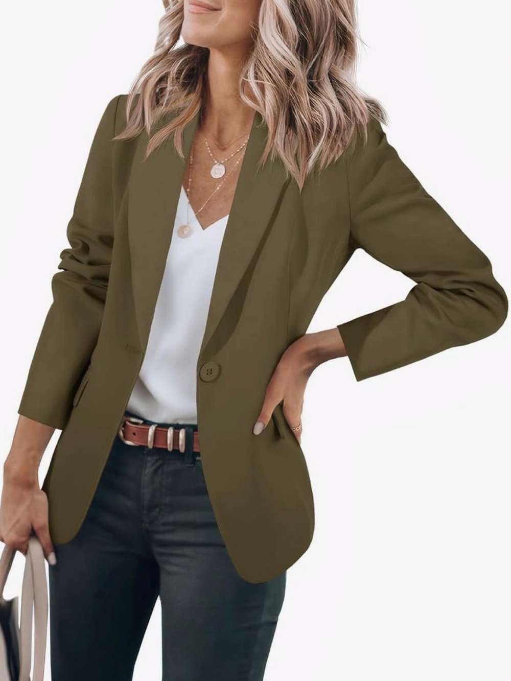 Women’s Olive Single-Button Tailored Blazer